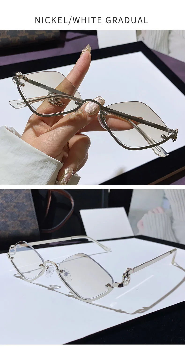 Metal Women Simple Trend Sunglasses New Half Frame Diamond Shaped
