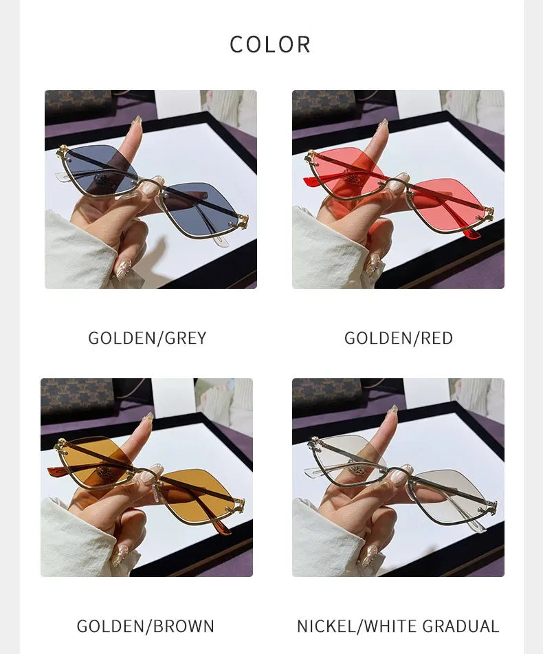 Metal Women Simple Trend Sunglasses New Half Frame Diamond Shaped