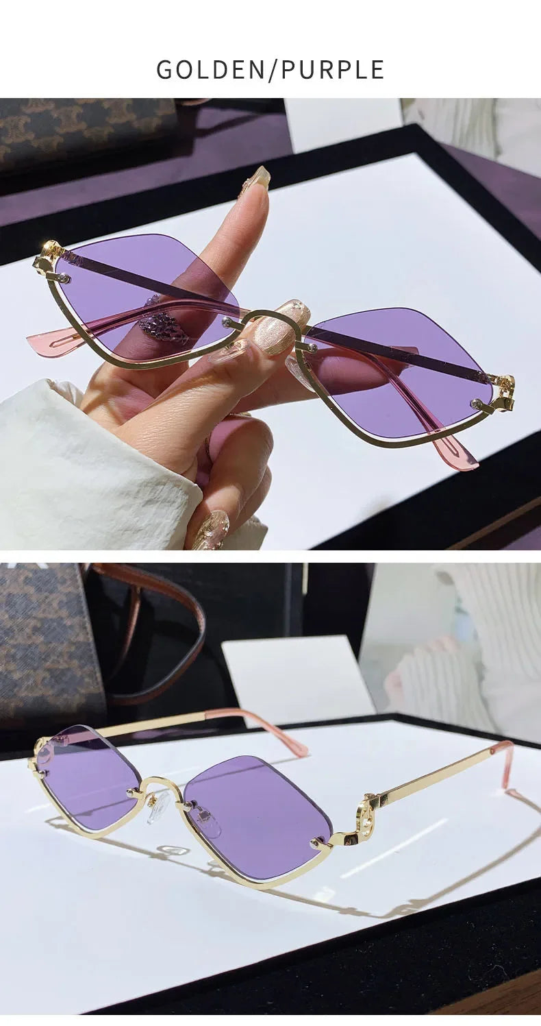 Metal Women Simple Trend Sunglasses New Half Frame Diamond Shaped