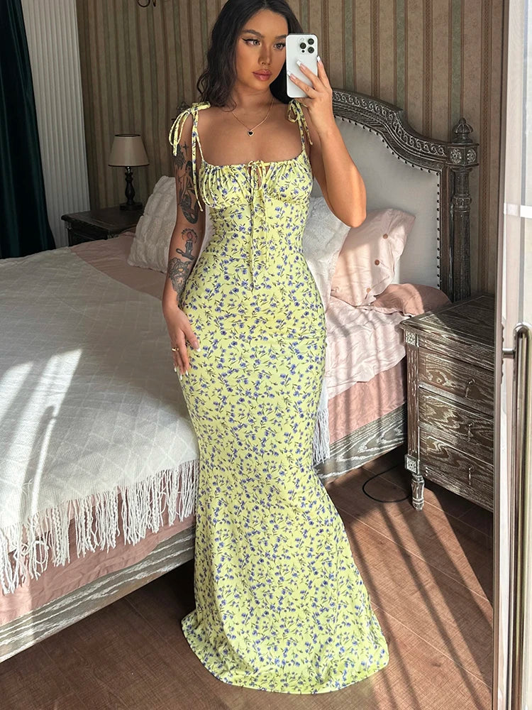 Backless Slips Lace Up Maxi Dress Sexy Bodycon Summer Elegant Outfits Holiday Party