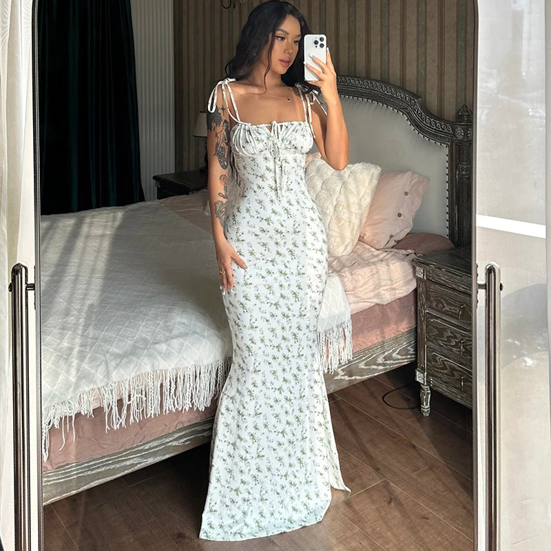 Backless Slips Lace Up Maxi Dress Sexy Bodycon Summer Elegant Outfits Holiday Party