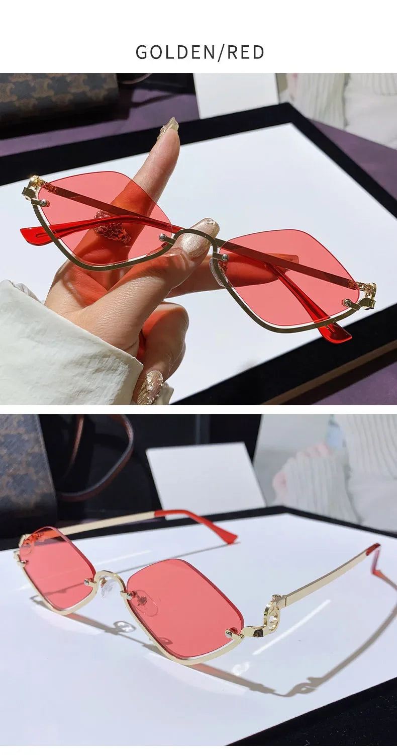 Metal Women Simple Trend Sunglasses New Half Frame Diamond Shaped