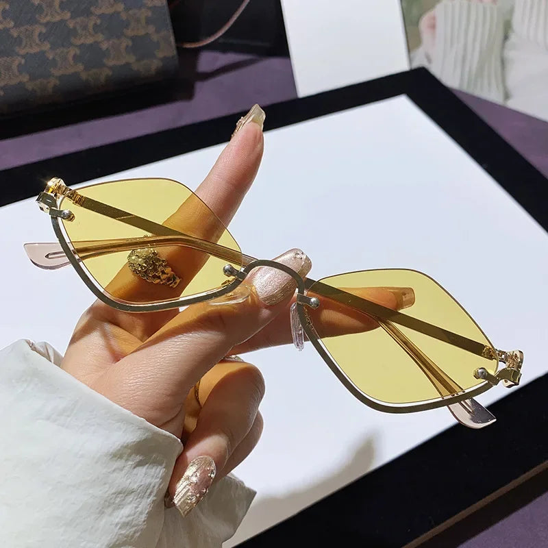 Metal Women Simple Trend Sunglasses New Half Frame Diamond Shaped