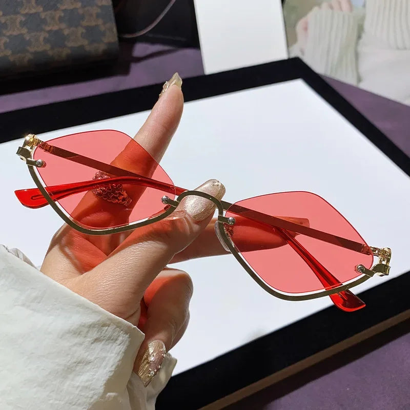 Metal Women Simple Trend Sunglasses New Half Frame Diamond Shaped