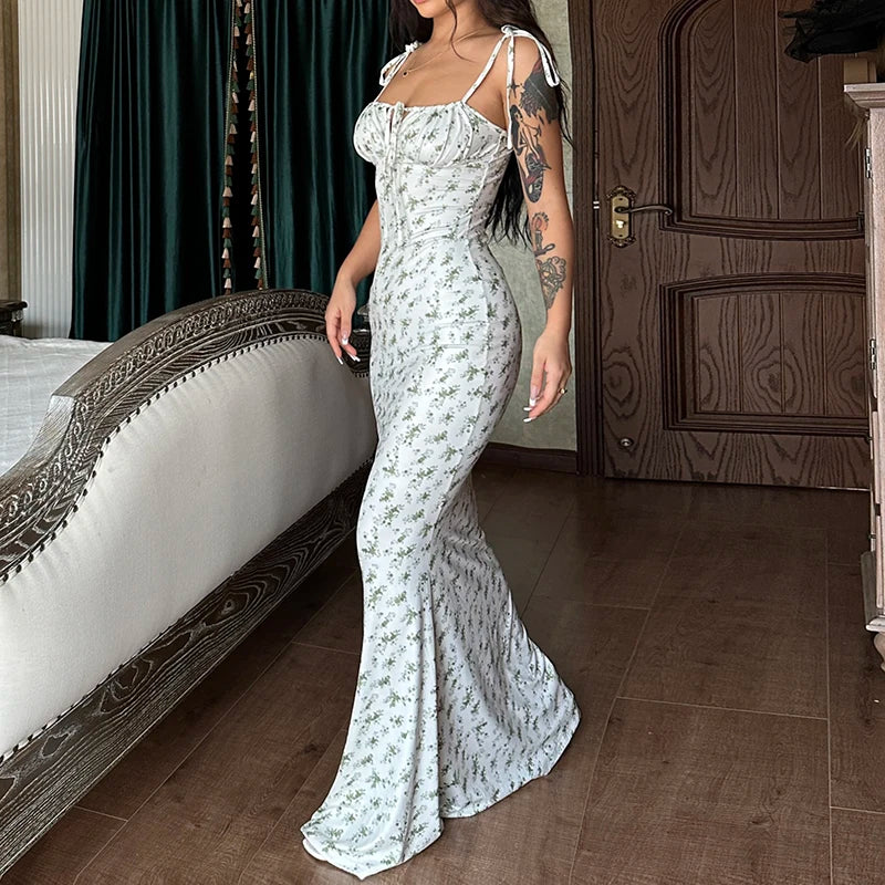 Backless Slips Lace Up Maxi Dress Sexy Bodycon Summer Elegant Outfits Holiday Party