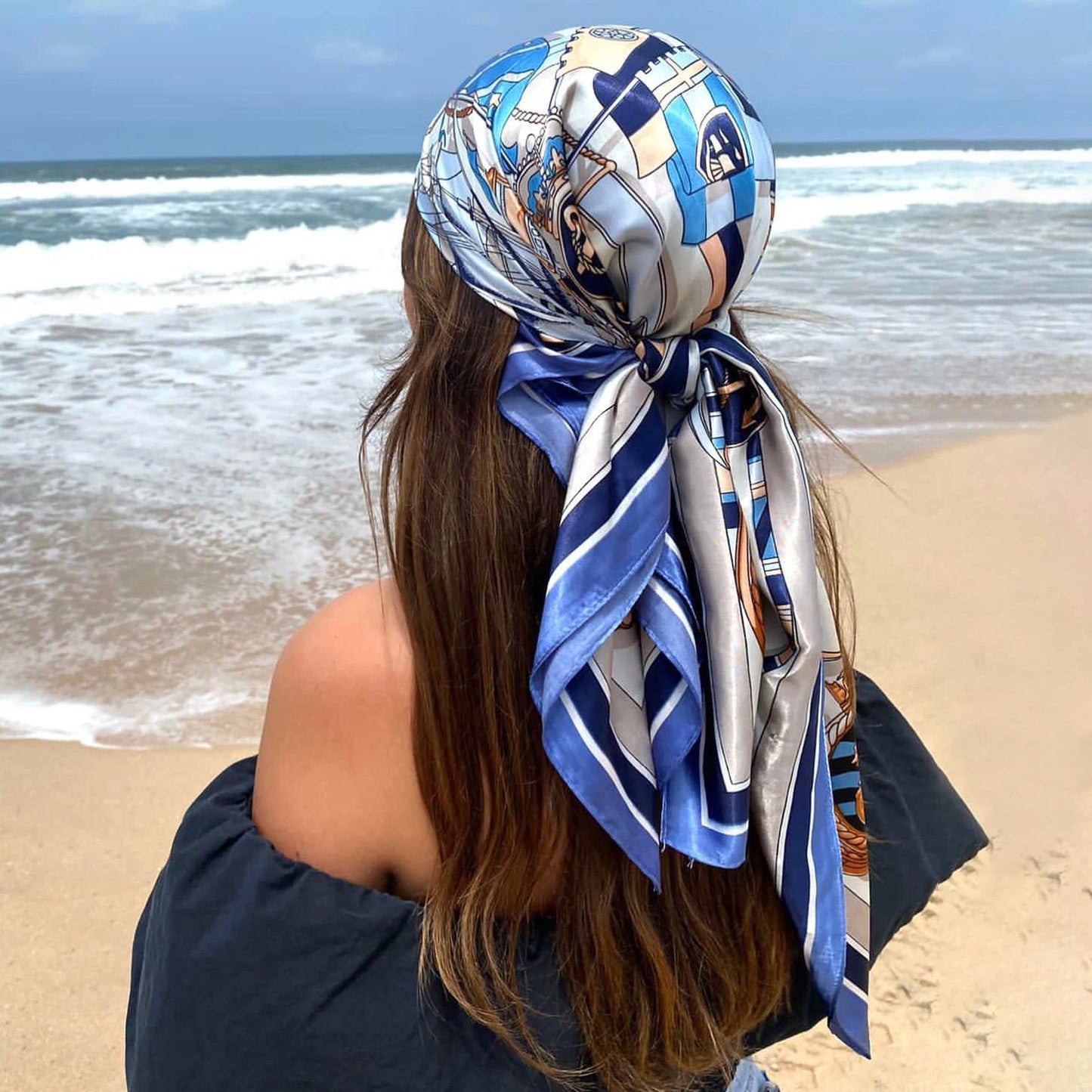 Satin Square Scarf Women Muslim Hijab Elegant Print Silk Neckerchief Shawl Wraps Headband Handle Hair Accessories Bandana