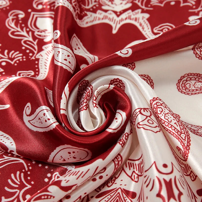 Satin Square Scarf Women Muslim Hijab Elegant Print Silk Neckerchief Shawl Wraps Headband Handle Hair Accessories Bandana
