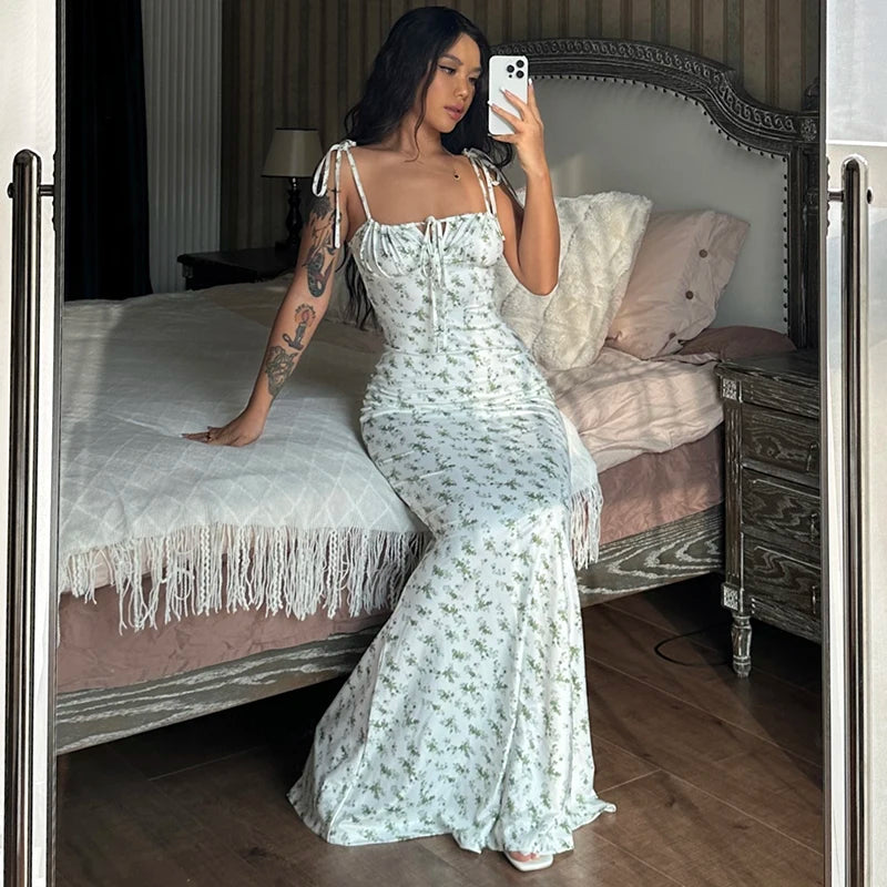Backless Slips Lace Up Maxi Dress Sexy Bodycon Summer Elegant Outfits Holiday Party