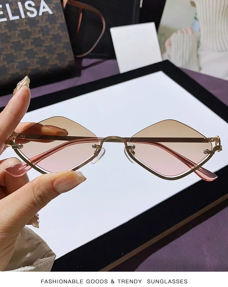 Metal Women Simple Trend Sunglasses New Half Frame Diamond Shaped