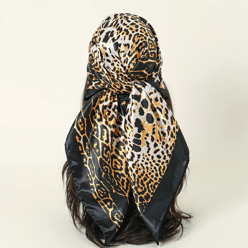 Satin Square Scarf Women Muslim Hijab Elegant Print Silk Neckerchief Shawl Wraps Headband Handle Hair Accessories Bandana