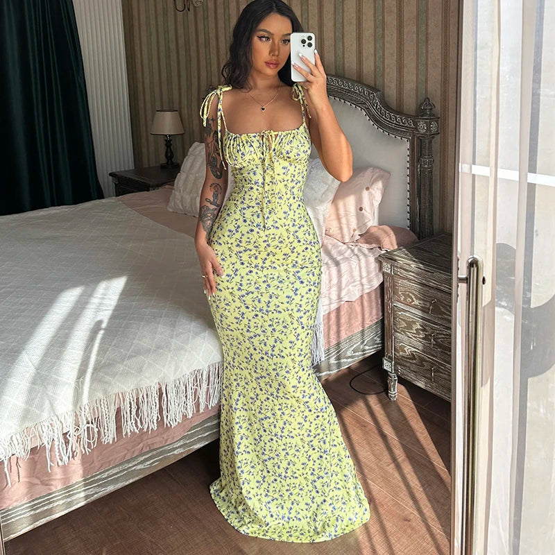 Backless Slips Lace Up Maxi Dress Sexy Bodycon Summer Elegant Outfits Holiday Party