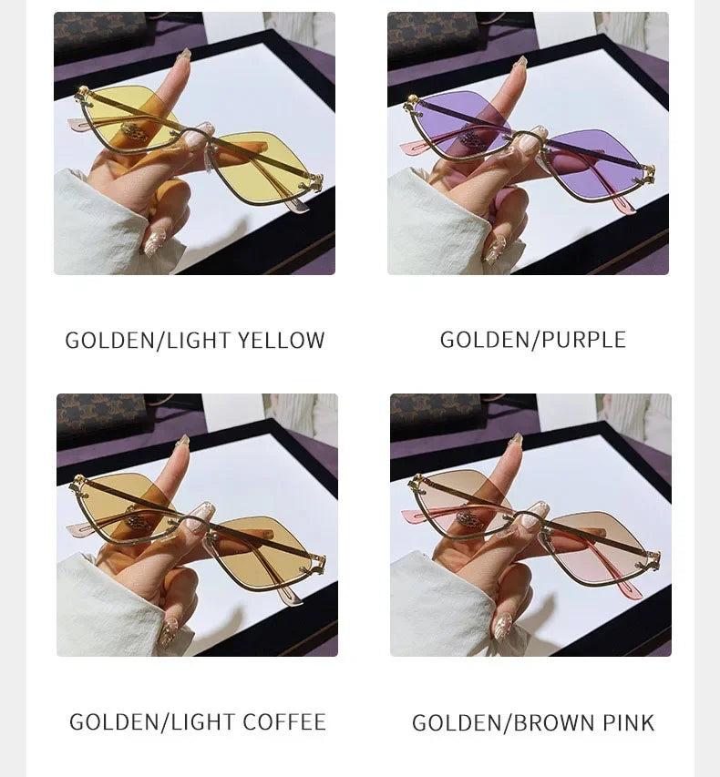 Metal Women Simple Trend Sunglasses New Half Frame Diamond Shaped