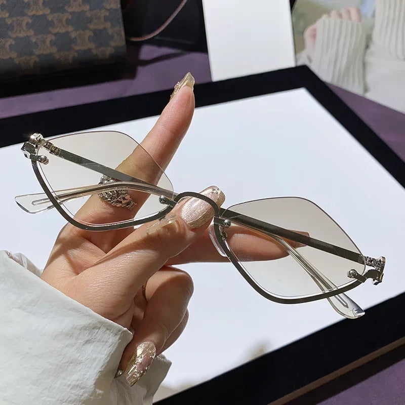 Metal Women Simple Trend Sunglasses New Half Frame Diamond Shaped