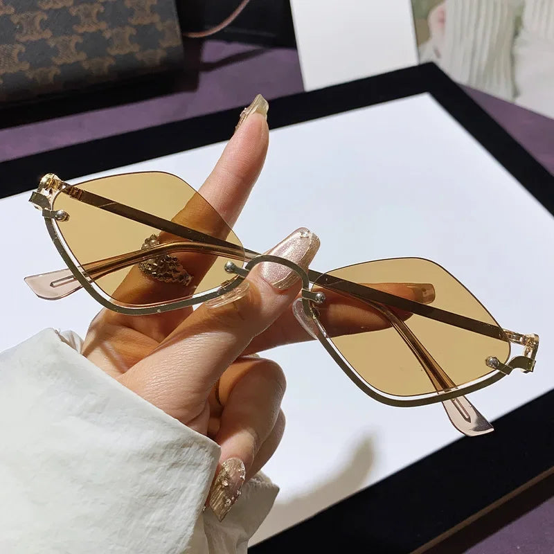 Metal Women Simple Trend Sunglasses New Half Frame Diamond Shaped