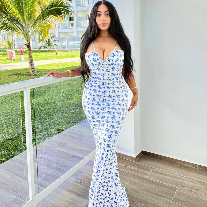 Backless Slips Lace Up Maxi Dress Sexy Bodycon Summer Elegant Outfits Holiday Party