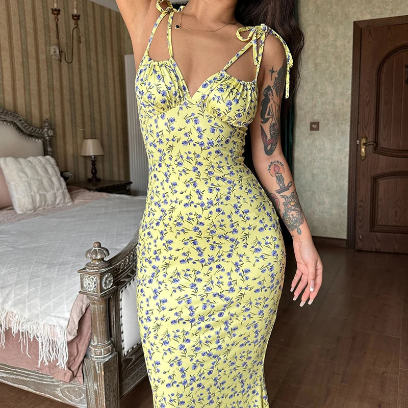 Backless Slips Lace Up Maxi Dress Sexy Bodycon Summer Elegant Outfits Holiday Party