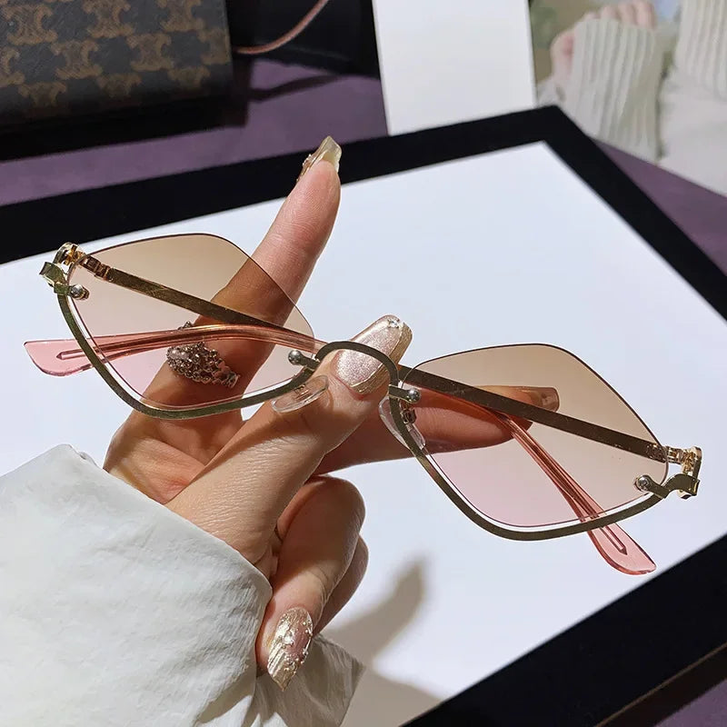 Metal Women Simple Trend Sunglasses New Half Frame Diamond Shaped