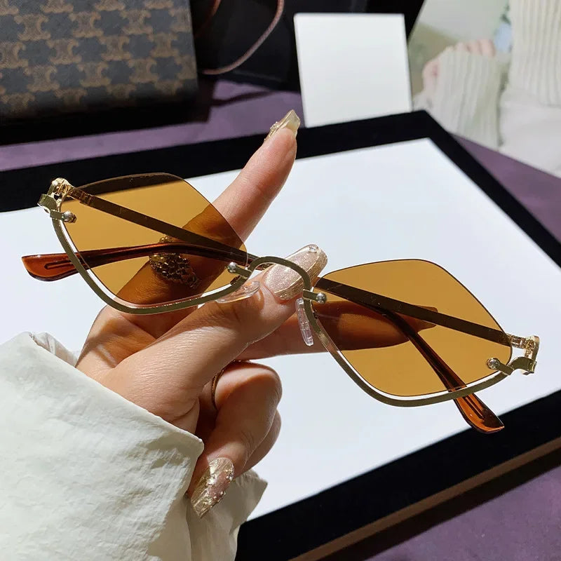 Metal Women Simple Trend Sunglasses New Half Frame Diamond Shaped