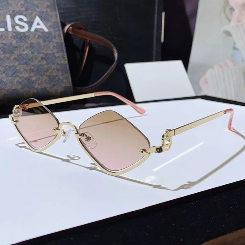 Metal Women Simple Trend Sunglasses New Half Frame Diamond Shaped