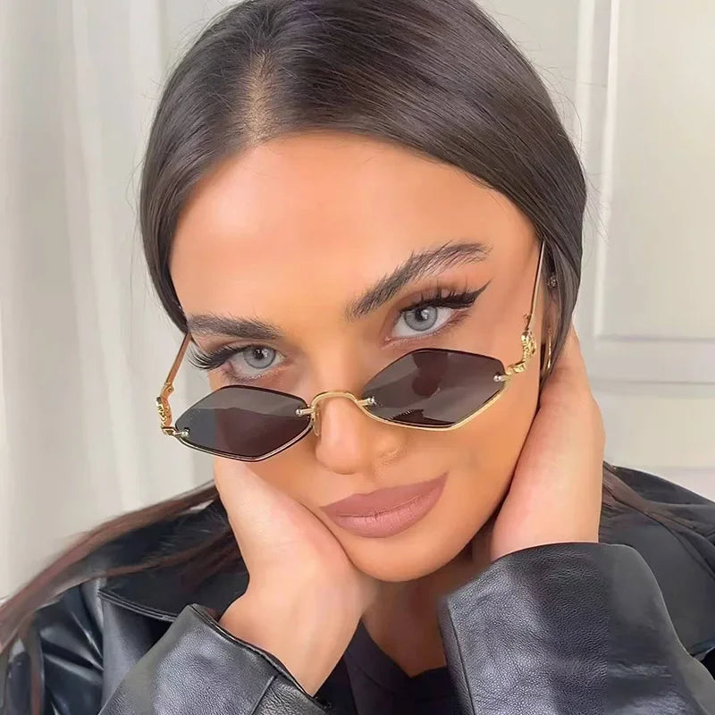 Metal Women Simple Trend Sunglasses New Half Frame Diamond Shaped