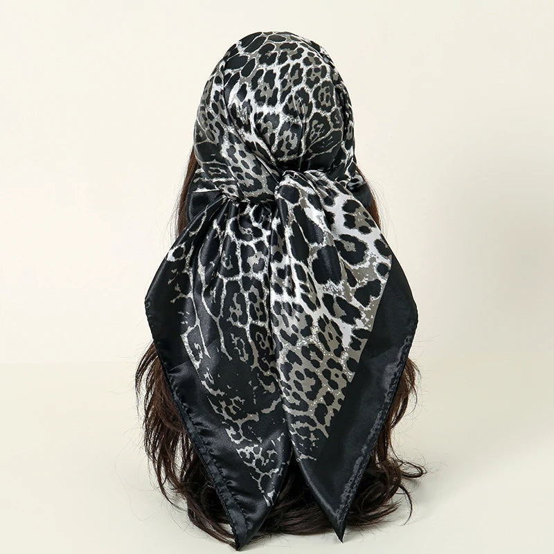 Satin Square Scarf Women Muslim Hijab Elegant Print Silk Neckerchief Shawl Wraps Headband Handle Hair Accessories Bandana