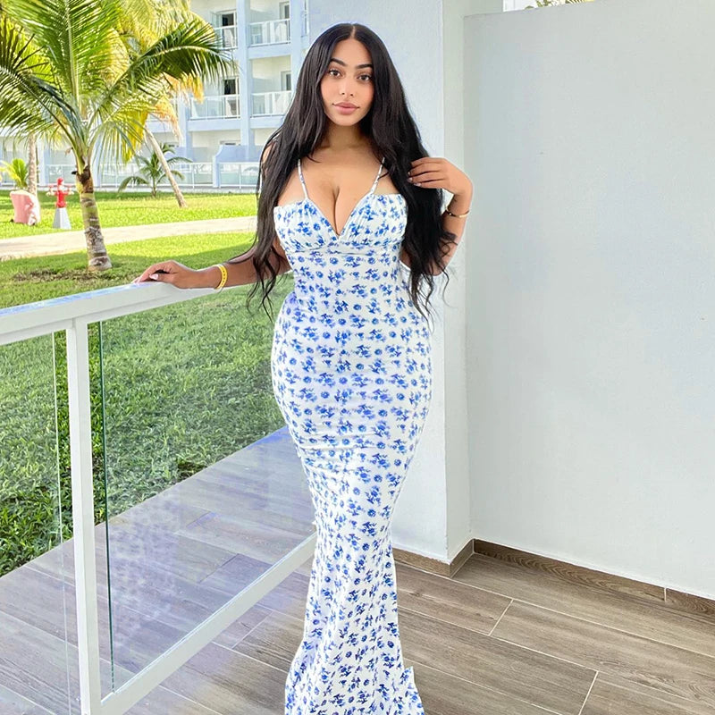 Backless Slips Lace Up Maxi Dress Sexy Bodycon Summer Elegant Outfits Holiday Party
