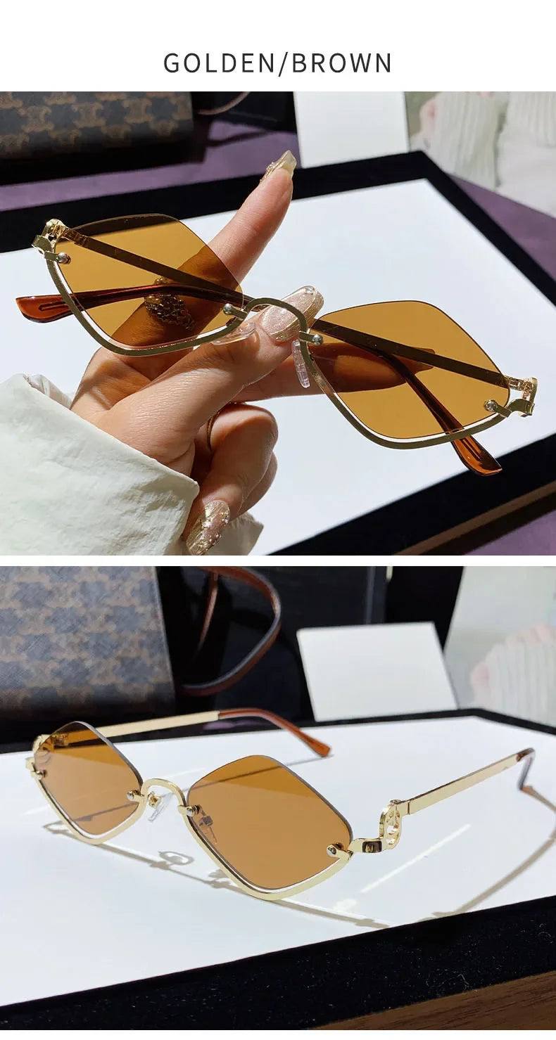 Metal Women Simple Trend Sunglasses New Half Frame Diamond Shaped
