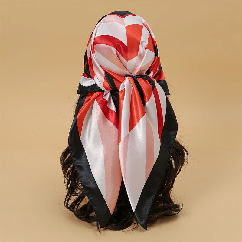 Satin Square Scarf Women Muslim Hijab Elegant Print Silk Neckerchief Shawl Wraps Headband Handle Hair Accessories Bandana