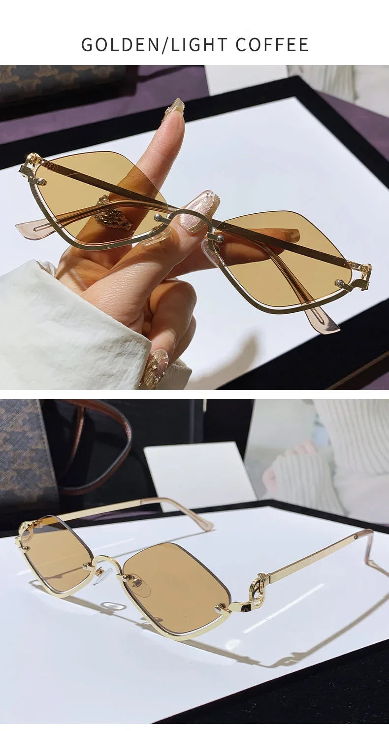 Metal Women Simple Trend Sunglasses New Half Frame Diamond Shaped