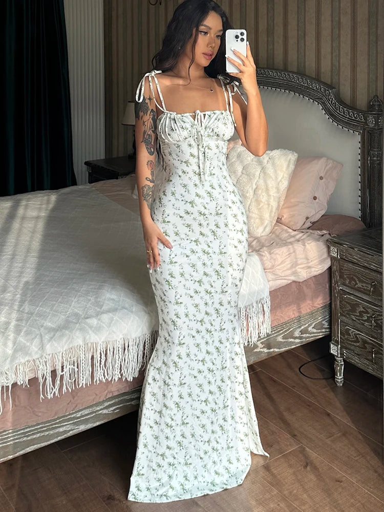 Backless Slips Lace Up Maxi Dress Sexy Bodycon Summer Elegant Outfits Holiday Party