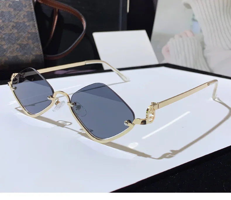 Metal Women Simple Trend Sunglasses New Half Frame Diamond Shaped