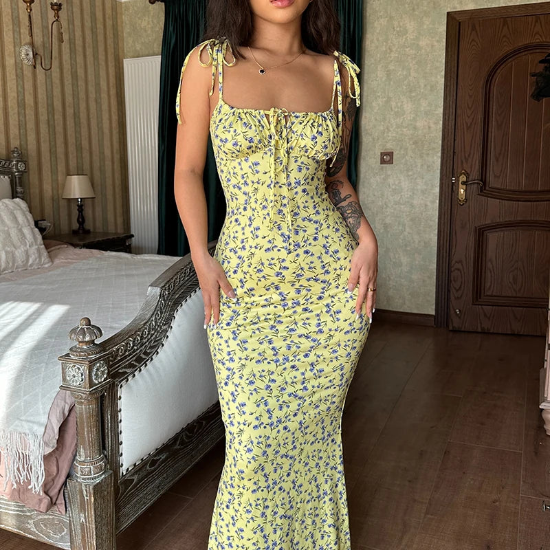 Backless Slips Lace Up Maxi Dress Sexy Bodycon Summer Elegant Outfits Holiday Party