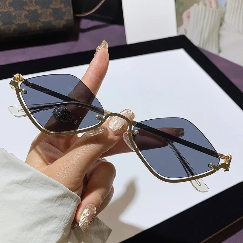 Metal Women Simple Trend Sunglasses New Half Frame Diamond Shaped