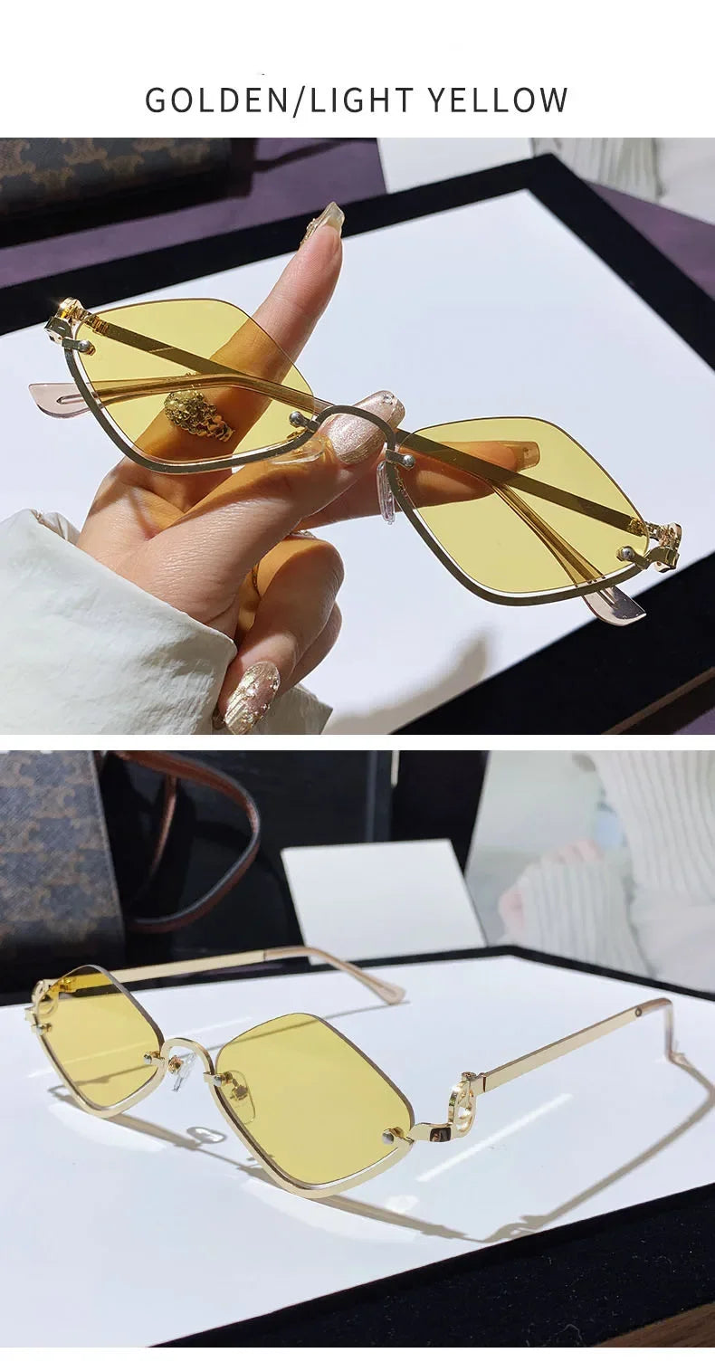 Metal Women Simple Trend Sunglasses New Half Frame Diamond Shaped