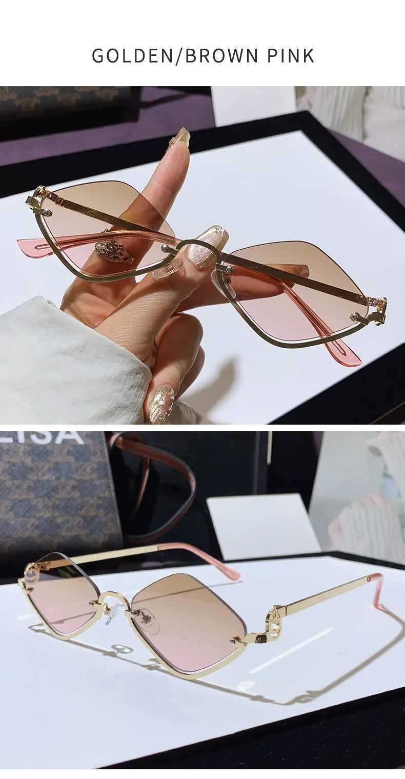 Metal Women Simple Trend Sunglasses New Half Frame Diamond Shaped