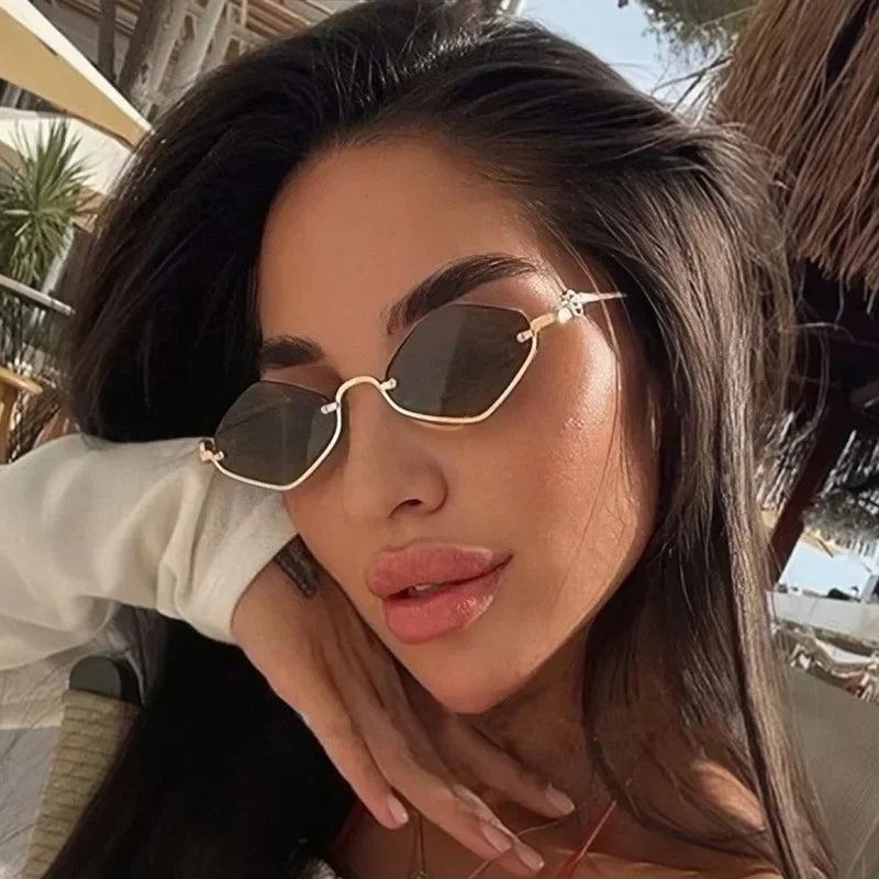 Metal Women Simple Trend Sunglasses New Half Frame Diamond Shaped