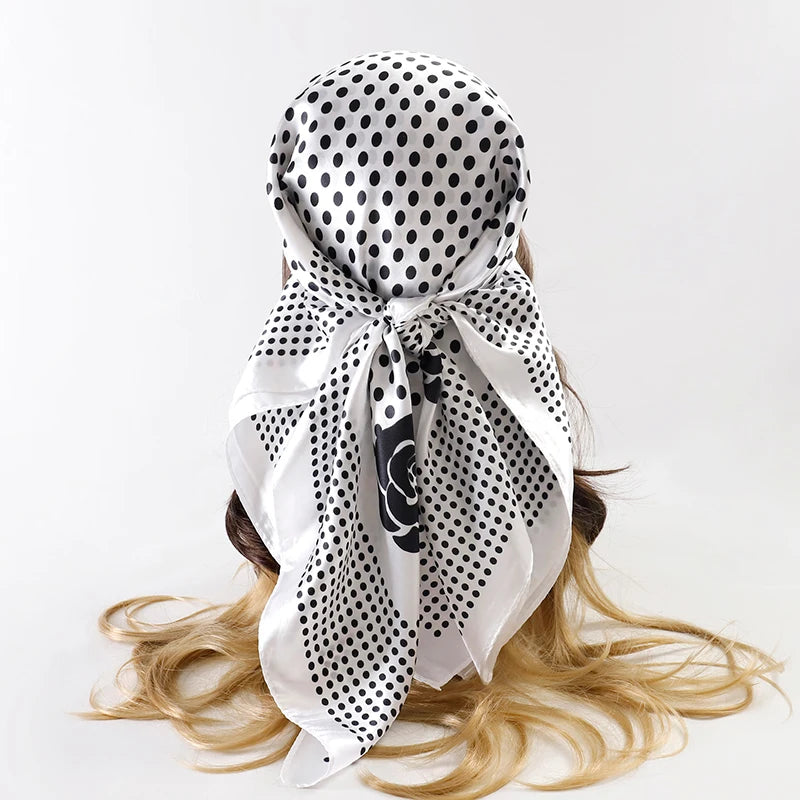 Satin Square Scarf Women Muslim Hijab Elegant Print Silk Neckerchief Shawl Wraps Headband Handle Hair Accessories Bandana
