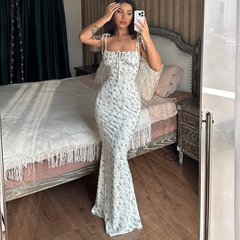 Backless Slips Lace Up Maxi Dress Sexy Bodycon Summer Elegant Outfits Holiday Party