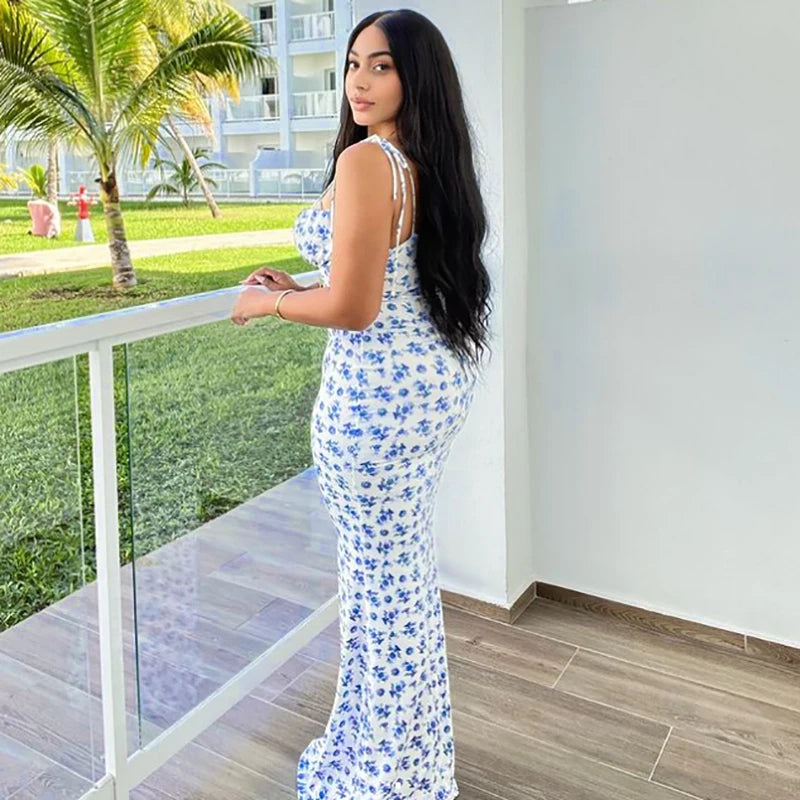 Backless Slips Lace Up Maxi Dress Sexy Bodycon Summer Elegant Outfits Holiday Party