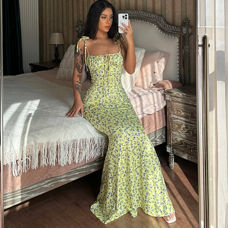 Backless Slips Lace Up Maxi Dress Sexy Bodycon Summer Elegant Outfits Holiday Party