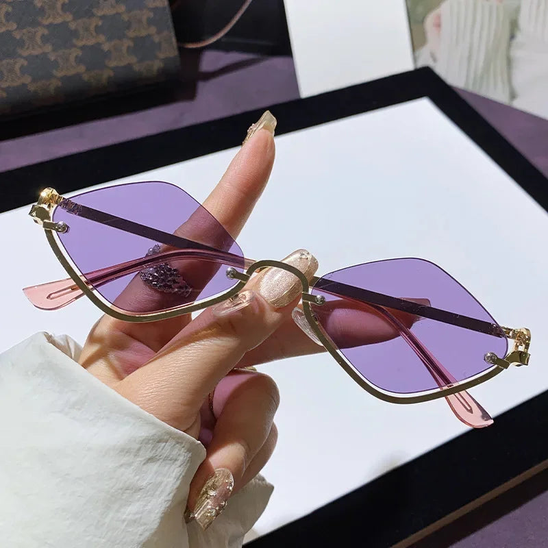 Metal Women Simple Trend Sunglasses New Half Frame Diamond Shaped