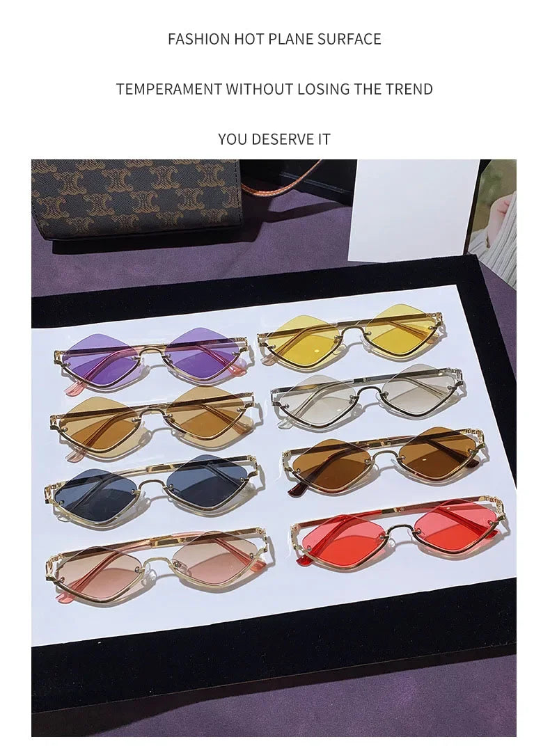 Metal Women Simple Trend Sunglasses New Half Frame Diamond Shaped